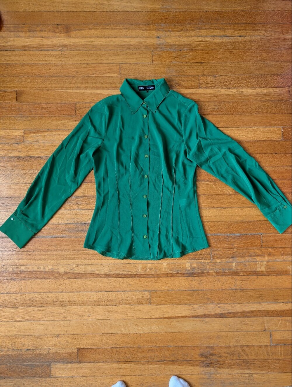 Zara Green Silky Button-Down Blouse